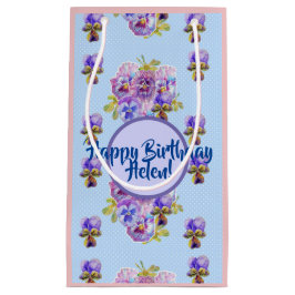 Sacola Para Presentes Pequena Saco de Presente Floral Flores Xadrez Azul Shabby