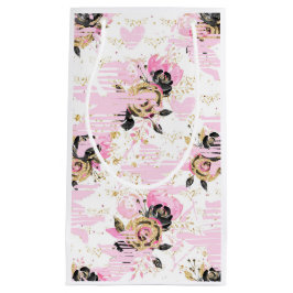 Sacola Para Presentes Pequena Saco de Presente Floral Rosa, Preto e Dourado