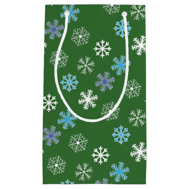 Sacola Para Presentes Pequena Saco de Presente Pequeno Floco de Neve Verde (Frente)
