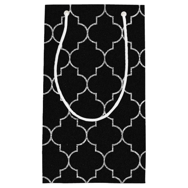 Sacola Para Presentes Pequena Saco de presente preto e prateado (Frente)