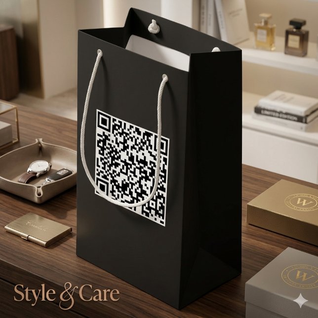 Sacola Para Presentes Pequena Saco de Presente Preto Personalizado com Código QR (Custom Black Gift Bag with Branded QR Code)