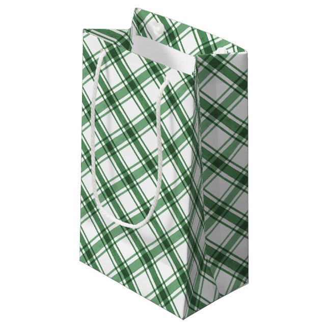 Sacola Para Presentes Pequena Saco de Presente Xadrez Verde e Branco (Frente inclinada)