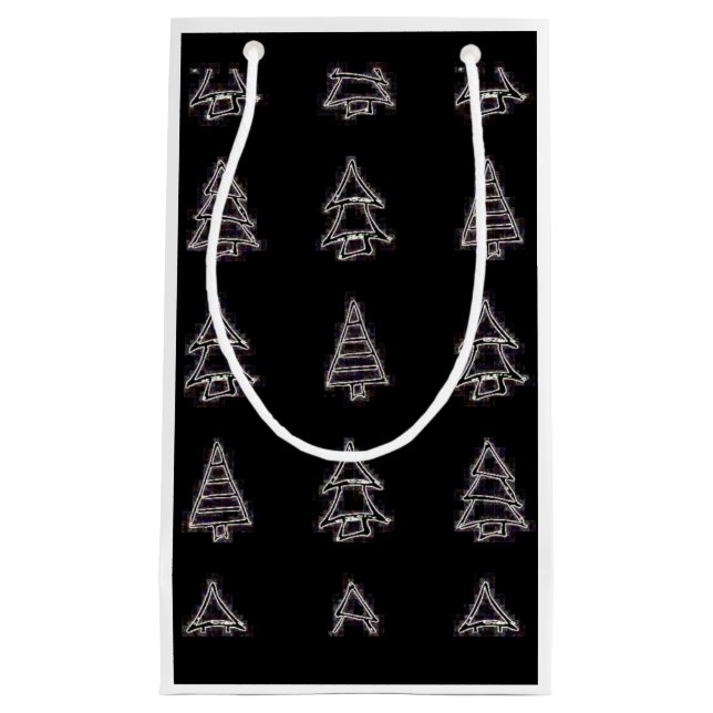 Sacola Para Presentes Pequena Saco do Presente da Árvore Branca e Preta (Frente)