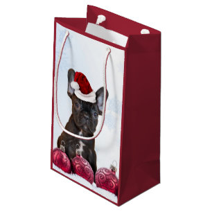 Sacola Para Presentes Pequena Saco do presente do buldogue francês do Natal