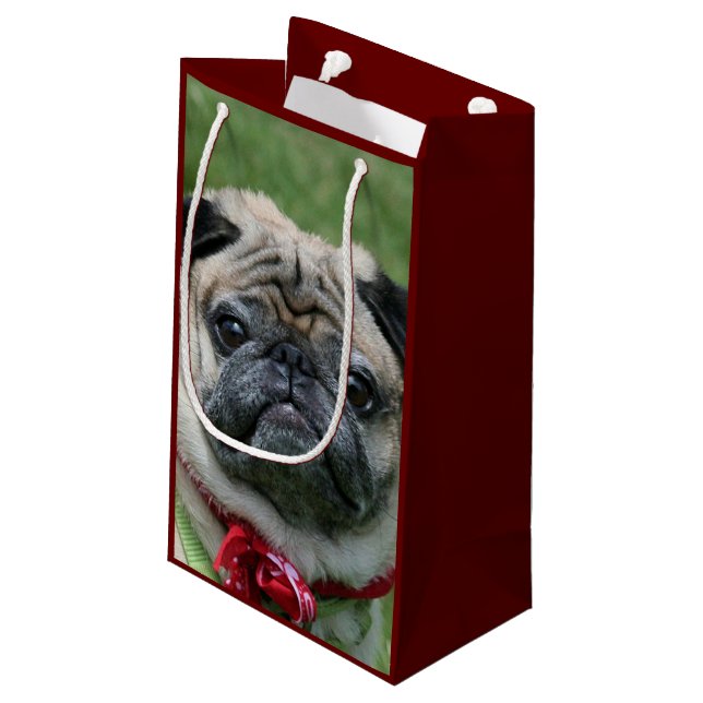 Sacola Para Presentes Pequena Saco do presente do cão do Pug (Verso inclinado)