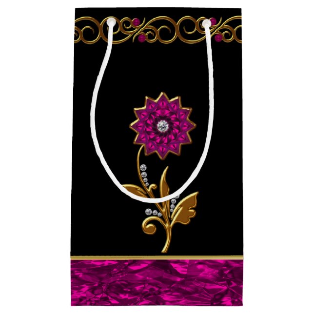 Sacola Para Presentes Pequena Saco elegante do presente da jóia da flor da (Frente)