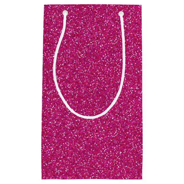 Sacola Para Presentes Pequena Saco Glitter Glitter Minúscula Rosa Profundo (Frente)