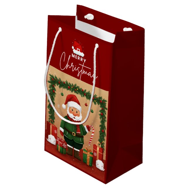 Sacola Para Presentes Pequena sacos de presentes de natal alegre (Verso inclinado)