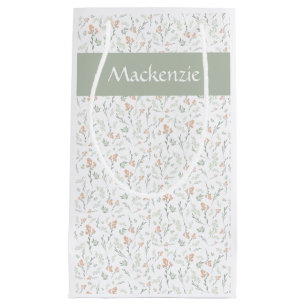 Sacola Para Presentes Pequena Sage Aquarela Flor de Campo Floral Nome Personaliz