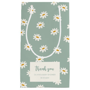 Sacola Para Presentes Pequena Sage Green Daisy Pattern