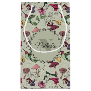 Sacola Para Presentes Pequena Sage Green Primavera Garden Hummingbird Floral