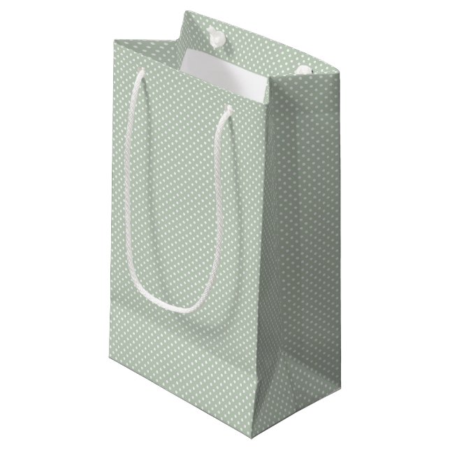 Sacola Para Presentes Pequena Sage Verde Bolinhas (Frente inclinada)
