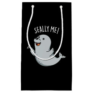 Sacola Para Presentes Pequena Sally Me Engraçado Seal Pun Dark BG