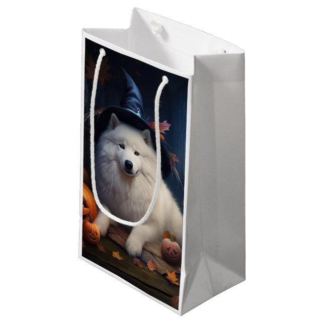 Sacola Para Presentes Pequena Samoyed Pumpkins Halloween Scary (Frente inclinada)
