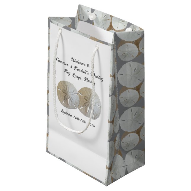 Sacola Para Presentes Pequena Sand Dollares Beach Wedding Welcome (Frente inclinada)