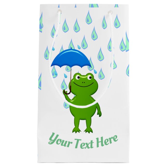 Sacola Para Presentes Pequena Sapo Kawaii e Chuva (Frente)