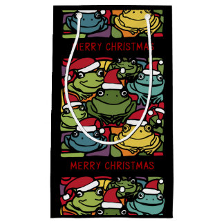 Sacola Para Presentes Pequena Sapos engraçados na Abstrato de Natal do Santa Hat