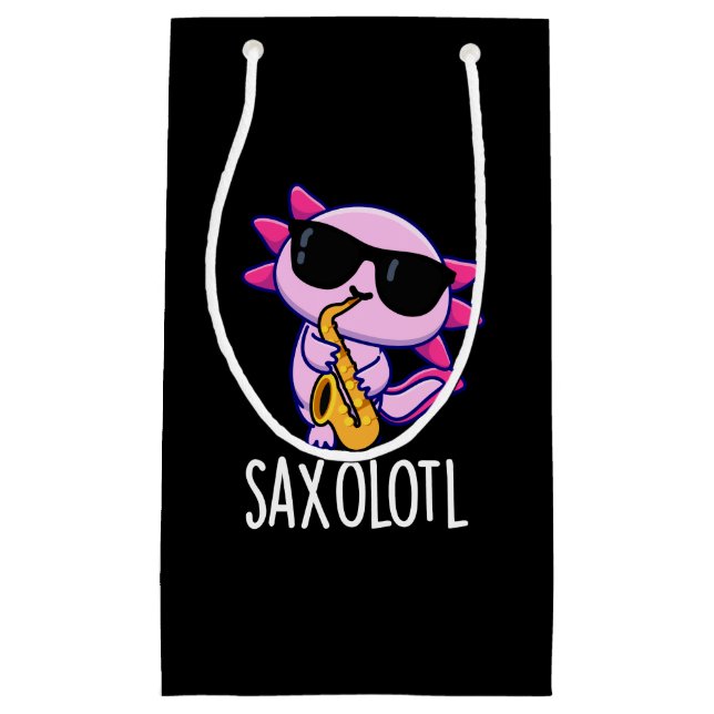 Sacola Para Presentes Pequena Sax-olotl Engraçado Saxofone Puns Escuros BG (Frente)