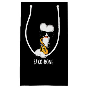 Sacola Para Presentes Pequena Saxo-bone Funny Bone Funny Music Pun Dark BG