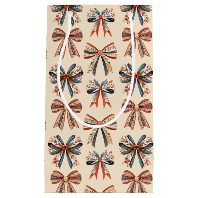 Sacola Para Presentes Pequena Scandi Bows Folk Art Holiday (Frente)