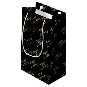 Sacola Para Presentes Pequena Script Dourado Elegante