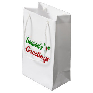 Sacola Para Presentes Pequena Seasons Saudações Holly Natal - Escrito verde