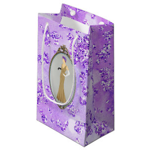 Sacola Para Presentes Pequena Senhora do art deco no espelho Bokeh roxo Bling do