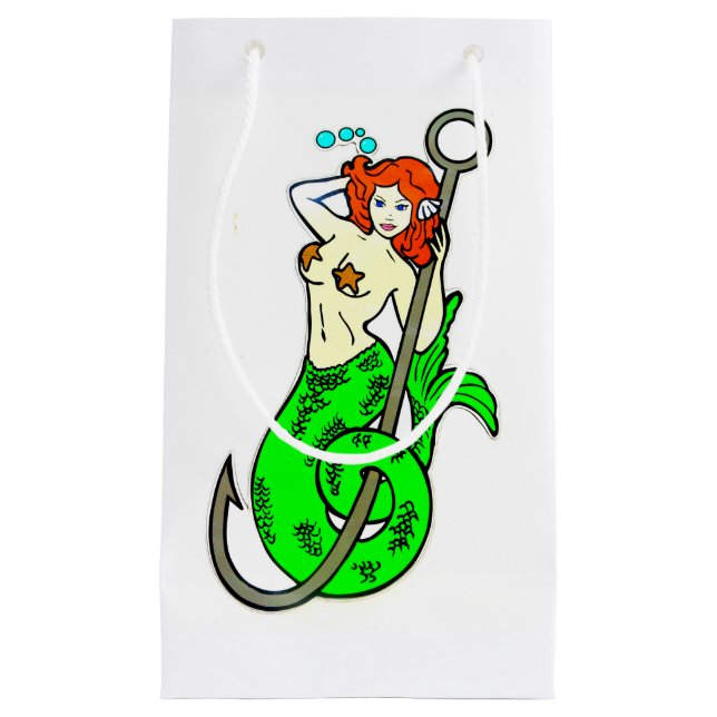 Sacola Para Presentes Pequena sereia de cauda verde-vermelha (Frente)
