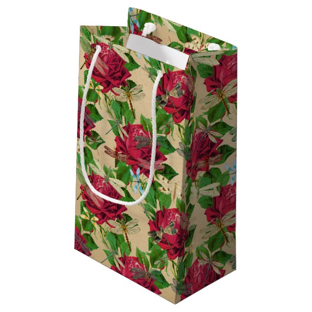 Sacola Para Presentes Pequena Série Rosa e Dragonfly (Design 16) (Verso inclinado)