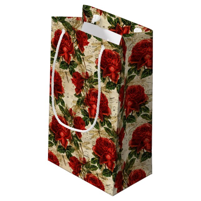 Sacola Para Presentes Pequena Série Rosa e Dragonfly (Design 17) (Verso inclinado)