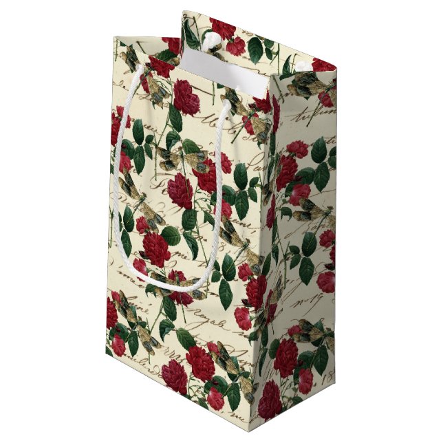 Sacola Para Presentes Pequena Série Rosa e Dragonfly (Design 18) (Verso inclinado)