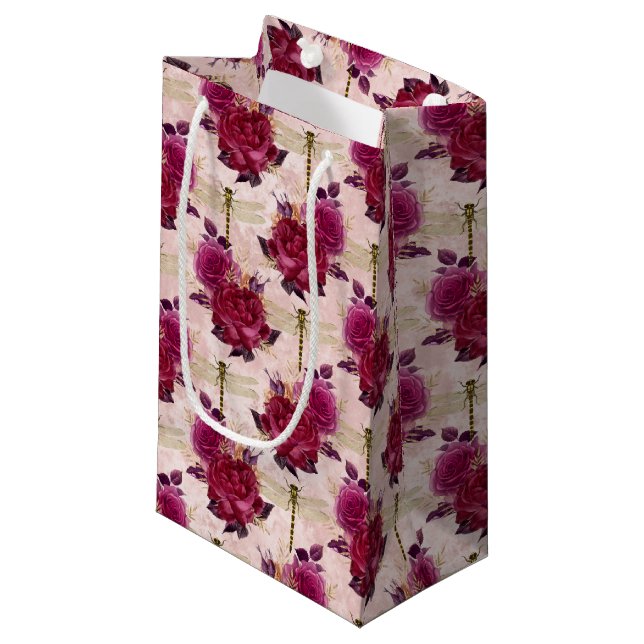 Sacola Para Presentes Pequena Série Rosa e Dragonfly (Design 3) (Frente inclinada)