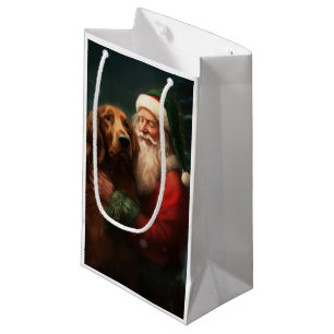 Sacola Para Presentes Pequena Setter Vermelho Irlandês Papai Noel Natal Festivo