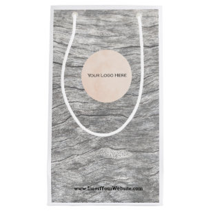 Sacola Para Presentes Pequena Seu logotipo com papel de madeira desbotado na bar