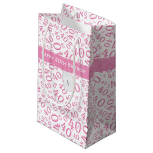 Sacola Para Presentes Pequena Seu texto: 40º padrão aleatório rosa