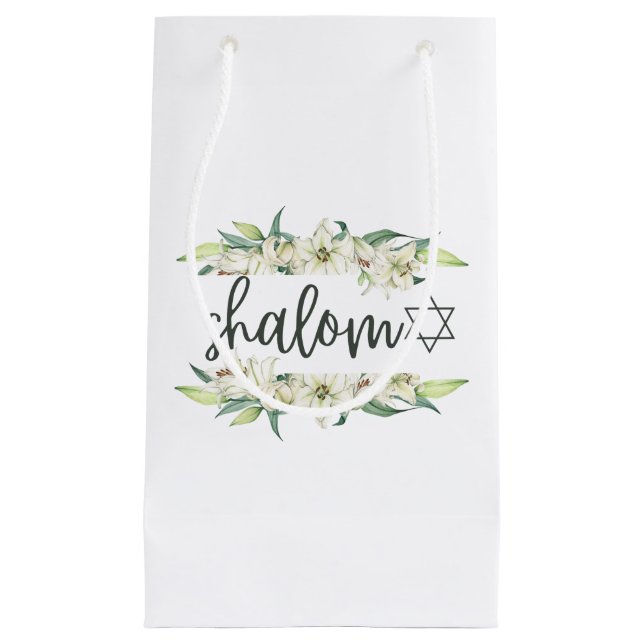 Sacola Para Presentes Pequena Shalom (com lírios e estrela de David) (Frente)