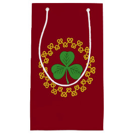 Sacola Para Presentes Pequena Shamrock and Knotwork on Red