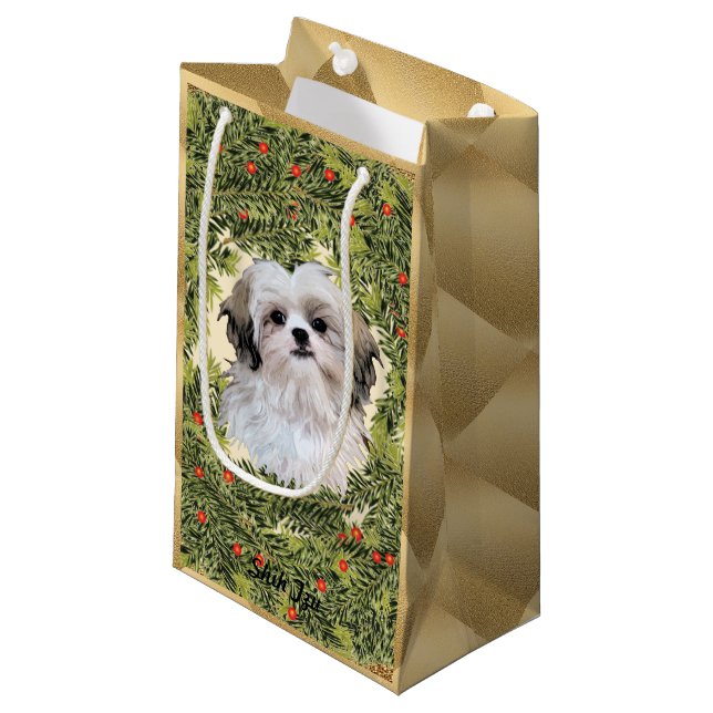 Sacola Para Presentes Pequena Shih Tzu Wreath (Frente inclinada)