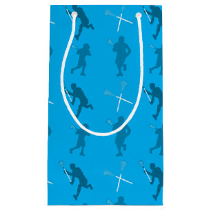 Sacola Para Presentes Pequena Silhuetas do lacrosse dos azul-céu
