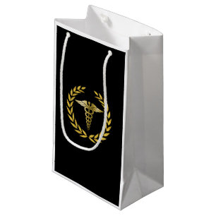 Sacola Para Presentes Pequena Símbolo Real Dourado Caduceus de Enfermagem Médi