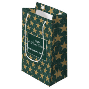 Sacola Para Presentes Pequena Simples Emerald Green & Star Dourado Natal
