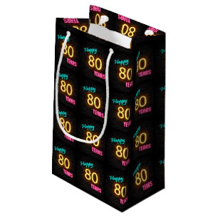Sacola Para Presentes Pequena Sinal de néon no tijolo para o aniversário do 80