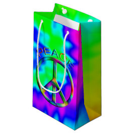 Sacola Para Presentes Pequena Sinal de paz Rainbow Hippie Gift Bag Small