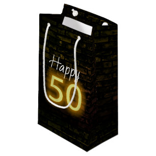 Sacola Para Presentes Pequena Sinal Neon Aniversário 50 em Tijolo