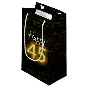 Sacola Para Presentes Pequena Sinal Neonário de Aniversário 45 em Tijolo