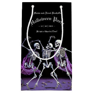 Sacola Para Presentes Pequena Skeletons Dançantes Roxos Góticos Halloween