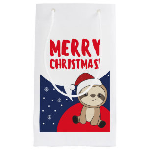 Sacola Para Presentes Pequena Sloth Christmas Snow Winter Animals Sloths