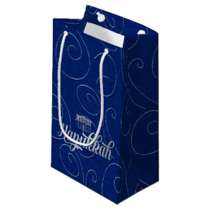 Sacola Para Presentes Pequena SM - Chanucá Blue e Silver Swirls