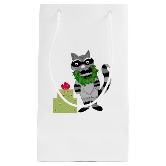 Sacola Para Presentes Pequena Sneaky Raccoon com Holiday Present (Frente)