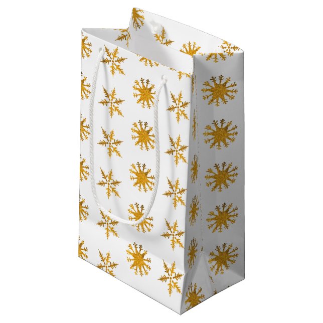 Sacola Para Presentes Pequena Snowflakes ouro Sag Personalizado - Pequeno, brilh (Frente inclinada)